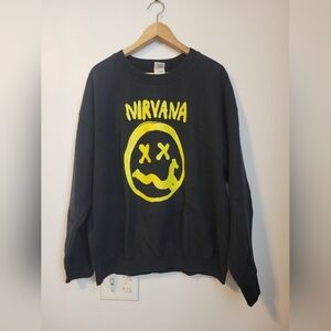 2013 Nirvana Sweatshirt Size XL Black Oversized Yellow Smiley Face